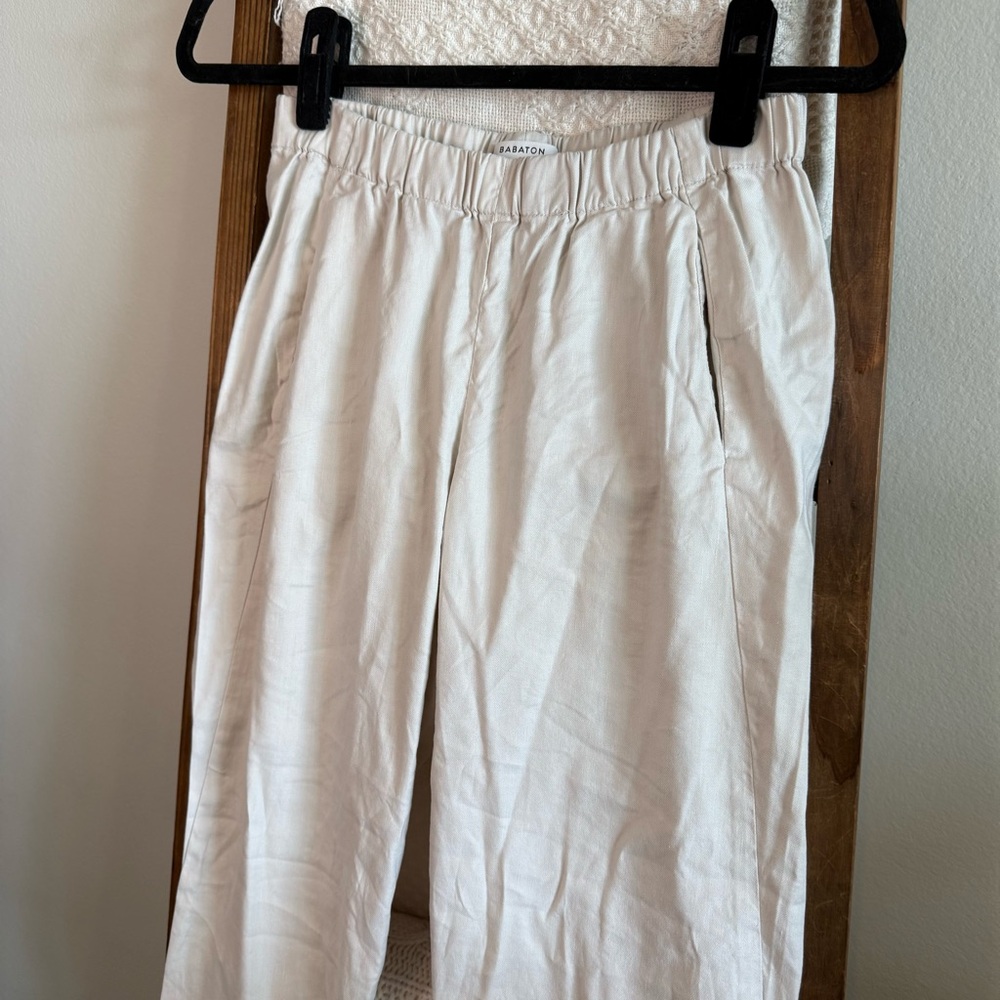 Babaton from Aritzia Beige Linen Blend Elastic Waistband Pants - Picture 2 of 5